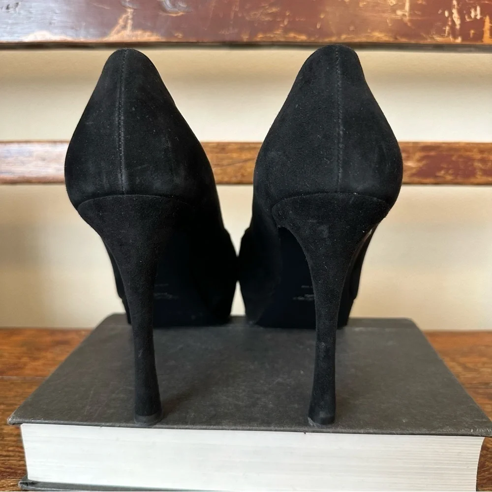 YSL Yves Saint Laurent Black Suede Platform Mary Jane Heels Shoes - Picture 10 of 16